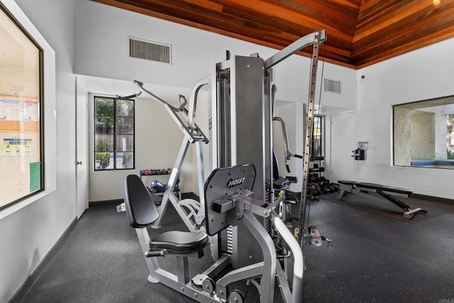 workout area with baseboards and visible vents