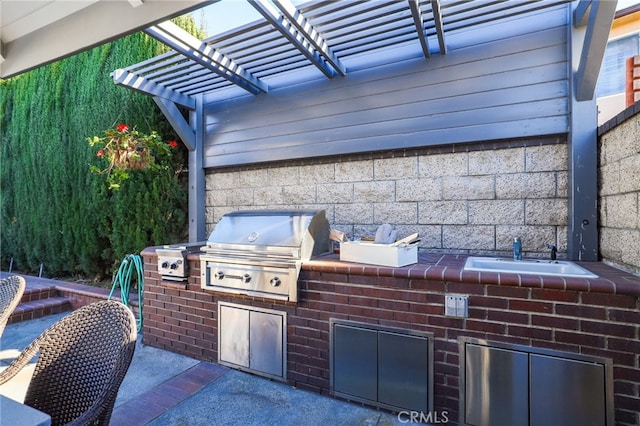 view of patio / terrace with a grill, a pergola, a sink, and area for grilling