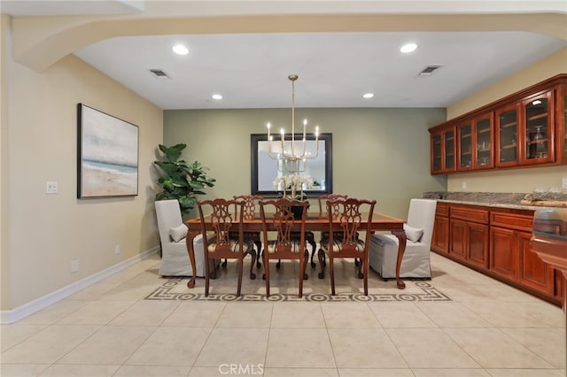 dining space with recessed lighting, visible vents, baseboards, and light tile patterned floors