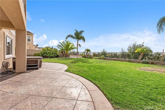 view of yard with a patio area and a fenced backyard