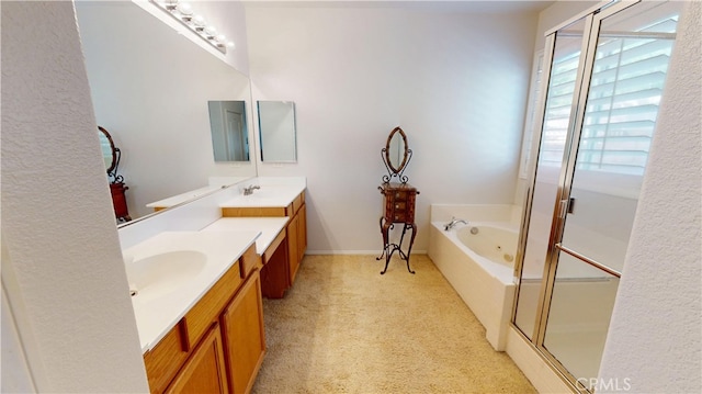 11318 Fitzpatrick Dr, Rancho Cucamonga, CA 91730 - bathroom featuring vanity, a whirlpool tub, and a shower stall