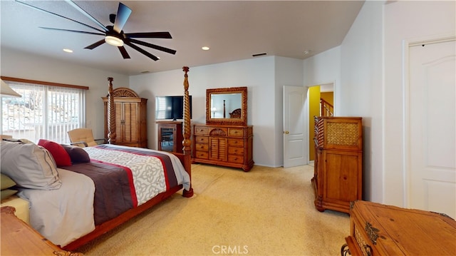 11318 Fitzpatrick Dr, Rancho Cucamonga, CA 91730 - bedroom featuring light carpet, recessed lighting, and a ceiling fan