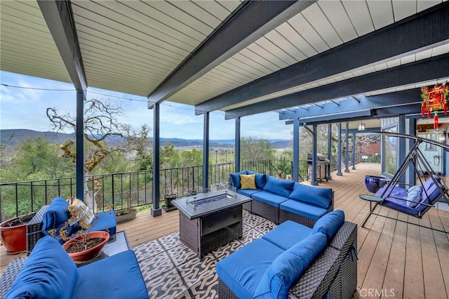 18945 Timber Point Rd, Hidden Valley Lake, CA 95467 - deck featuring a mountain view, grilling area, and an outdoor living space with a fire pit