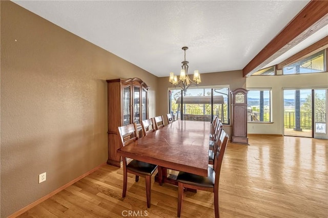 18945 Timber Point Rd, Hidden Valley Lake, CA 95467 - dining space featuring an inviting chandelier, a textured wall, light wood-type flooring, and baseboards