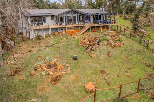 18945 Timber Point Rd, Hidden Valley Lake, CA 95467 - rear view of property with a deck, stairs, and a fenced backyard