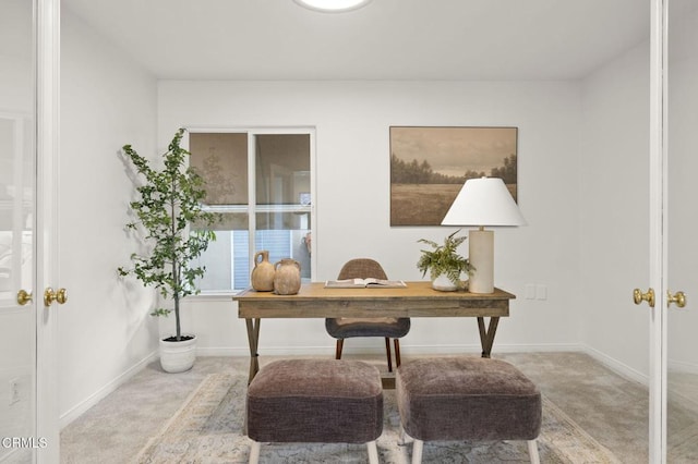 home office featuring carpet, baseboards, and french doors