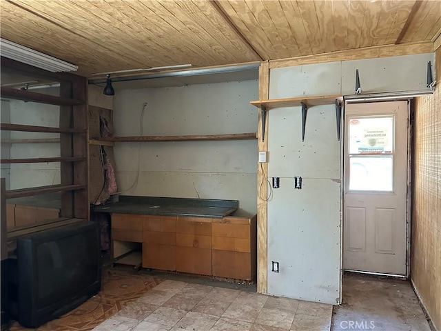 basement with wood ceiling