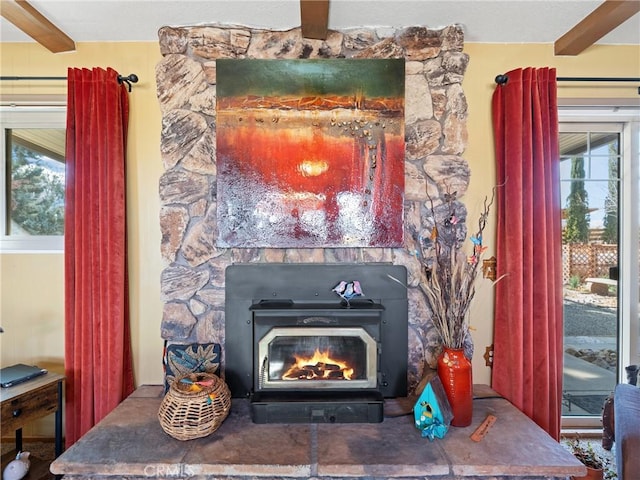 interior details with beamed ceiling