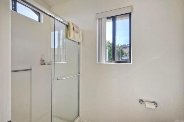 full bath with a wealth of natural light and a shower stall