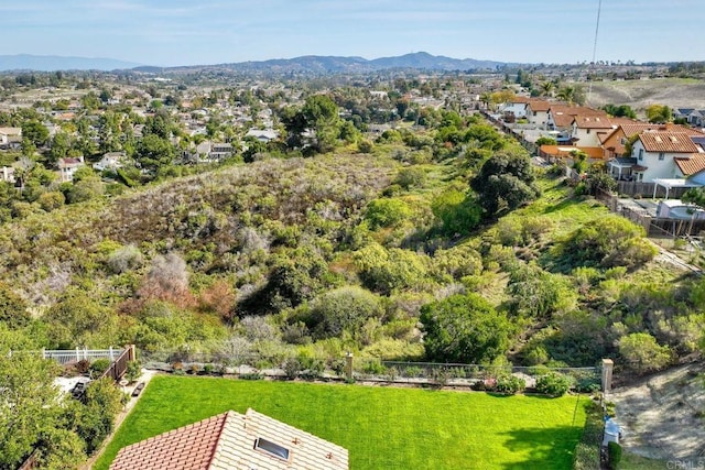 aerial view featuring a residential view and a mountain view