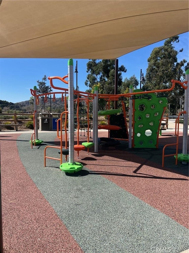 communal playground with a mountain view