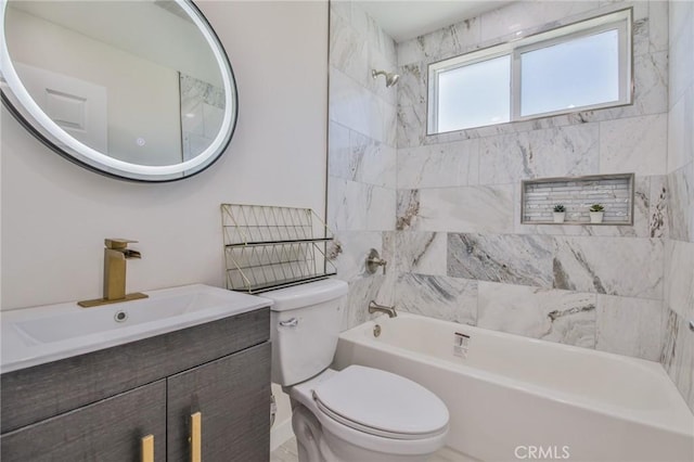 full bathroom featuring vanity, toilet, and shower / bathtub combination