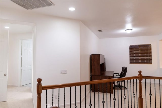 1594 Margit St, Redlands, CA 92374 - corridor with baseboards, visible vents, light carpet, and recessed lighting