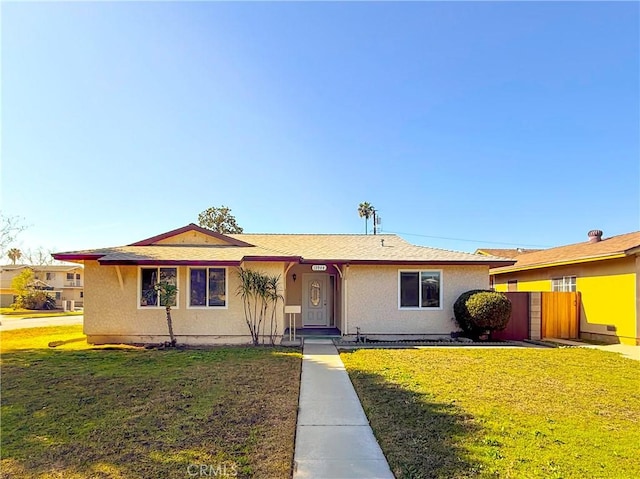 single story home featuring a front lawn and stucco siding