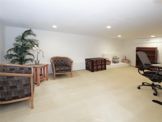 office with recessed lighting and carpet floors
