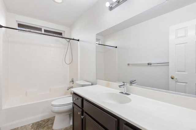 bathroom with toilet, shower / bath combination, and vanity