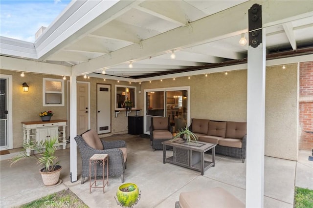 view of patio / terrace with an outdoor hangout area and visible vents