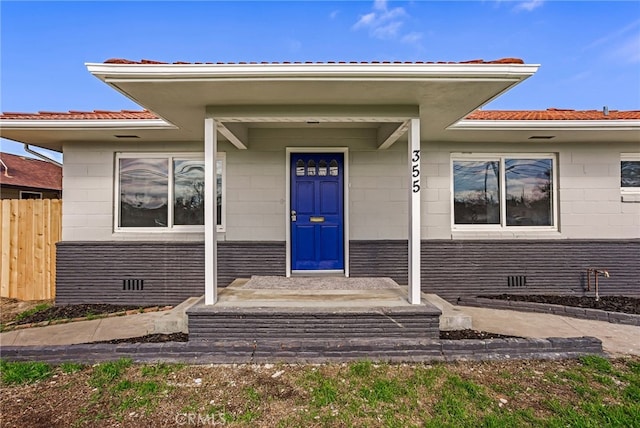 355 French St, Willows, CA 95988 - property entrance featuring crawl space, fence, and brick siding
