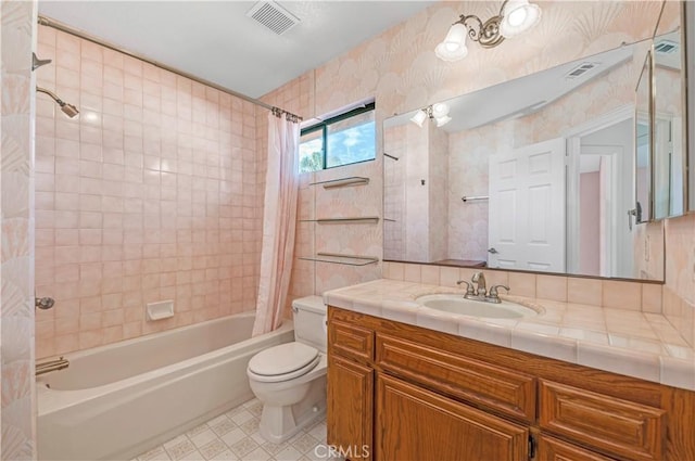 30220 Skippers Way Dr, Canyon Lake, CA 92587 - bathroom with visible vents, vanity, shower / bath combo with shower curtain, and toilet
