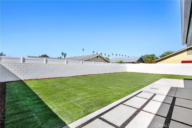 view of yard featuring a patio and a fenced backyard