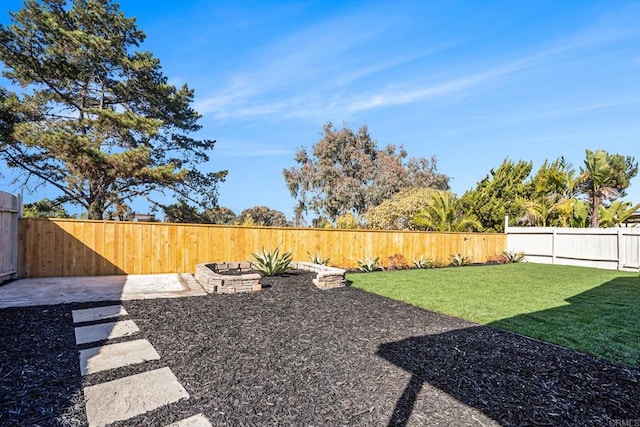 view of yard with a patio area and a fenced backyard