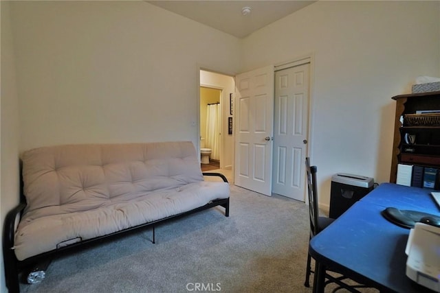 home office featuring light colored carpet