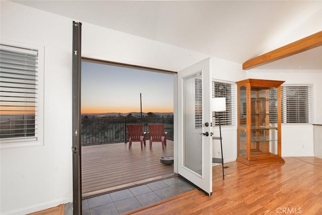 doorway to outside with french doors and wood finished floors