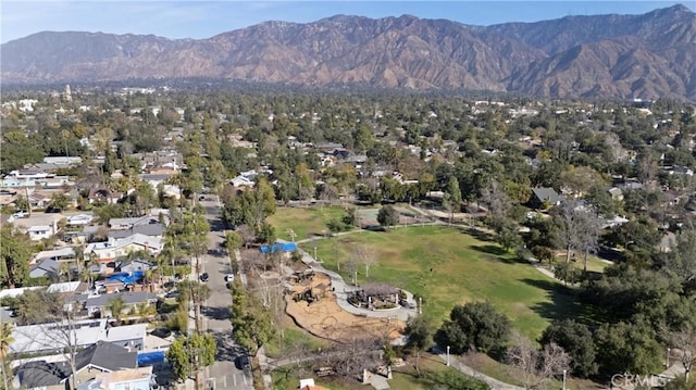 aerial view featuring a residential view and a mountain view