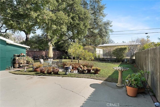 view of yard featuring a patio area and a fenced backyard