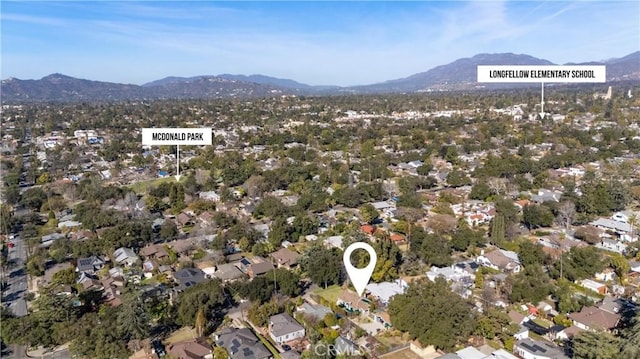 aerial view featuring a residential view and a mountain view