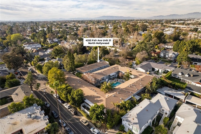 aerial view featuring a residential view and a mountain view