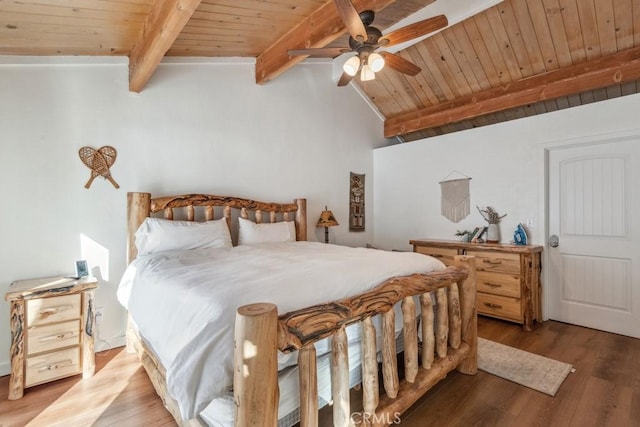 43121 Grizzly Rd, Big Bear Lake, CA 92315 - bedroom featuring wood finished floors, wood ceiling, and ceiling fan