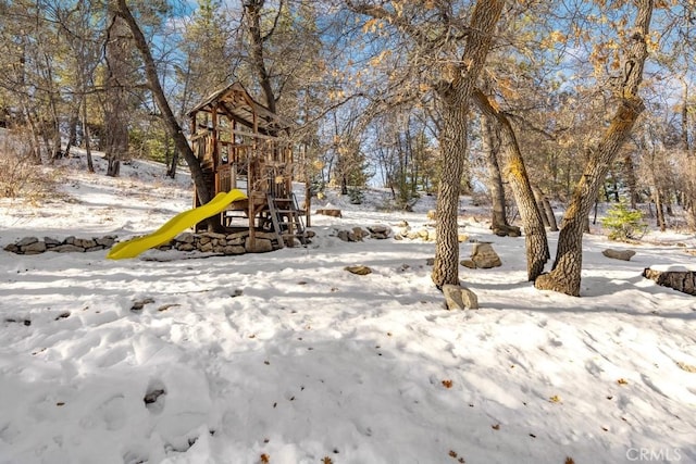 43121 Grizzly Rd, Big Bear Lake, CA 92315 - yard covered in snow with a playground