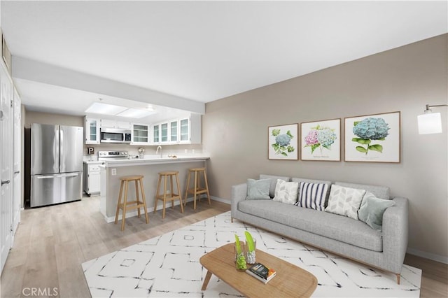 living room featuring baseboards and light wood finished floors