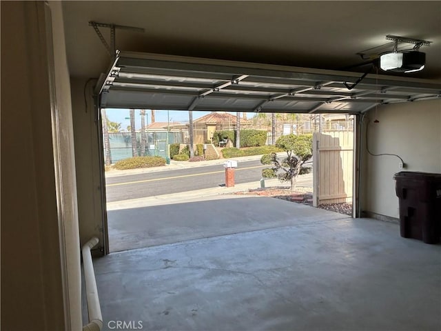 garage with a garage door opener