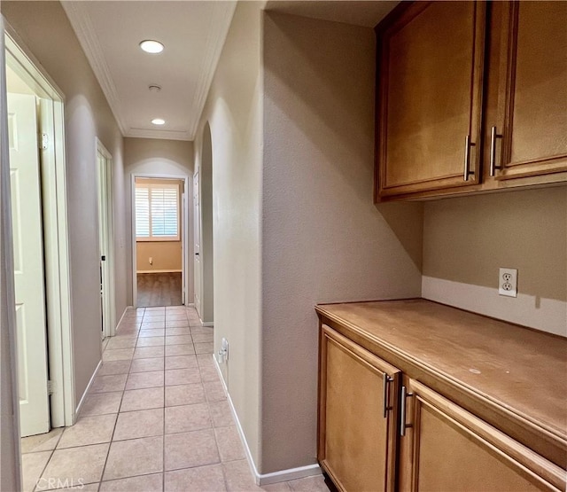 30659 Lajoe St, Menifee, CA 92584 - corridor featuring ornamental molding, light tile patterned floors, and baseboards