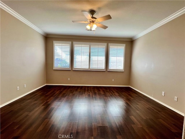 30659 Lajoe St, Menifee, CA 92584 - unfurnished room with plenty of natural light, a ceiling fan, ornamental molding, dark wood finished floors, and baseboards