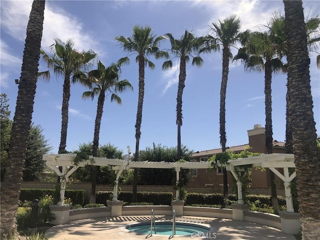 view of swimming pool with a pergola