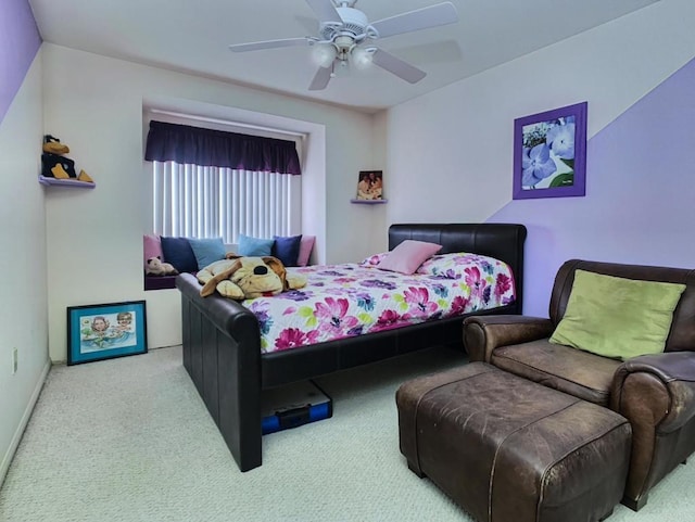 bedroom with carpet flooring and a ceiling fan