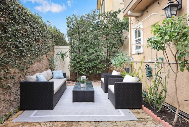 view of patio / terrace featuring a fenced backyard and an outdoor hangout area