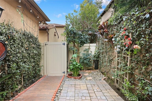 view of patio / terrace with a fenced backyard and a gate