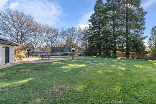 view of yard featuring a fenced backyard and a patio