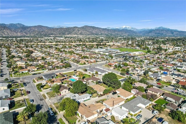 aerial view featuring a residential view and a mountain view