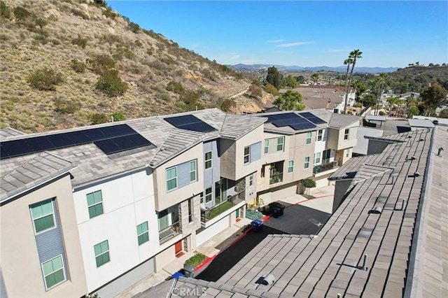 aerial view featuring a residential view and a mountain view