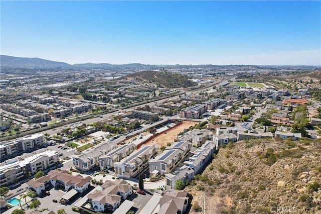 bird's eye view featuring a residential view and a mountain view