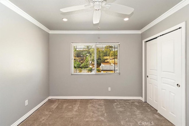 5605 Via, San Jacinto, Riverside, CA 92506 - unfurnished bedroom with a closet, baseboards, crown molding, and carpet floors