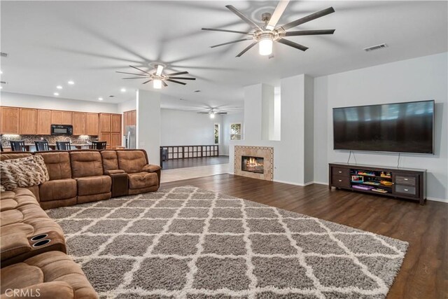 40467 Tiger Way, Palmdale, CA 93551 - living area with recessed lighting, a ceiling fan, wood finished floors, and visible vents