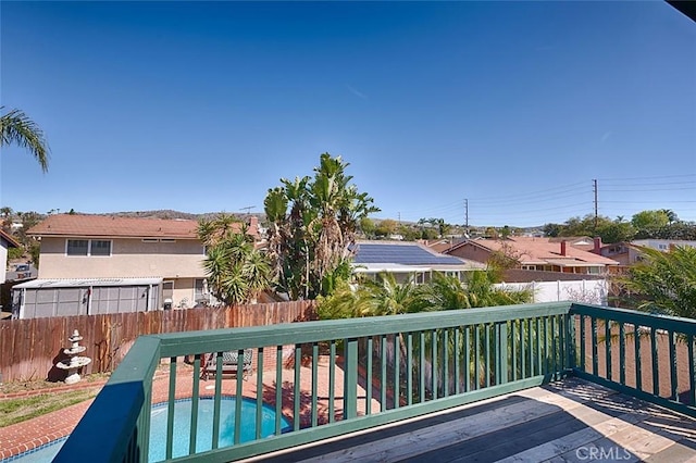 wooden deck with a fenced backyard