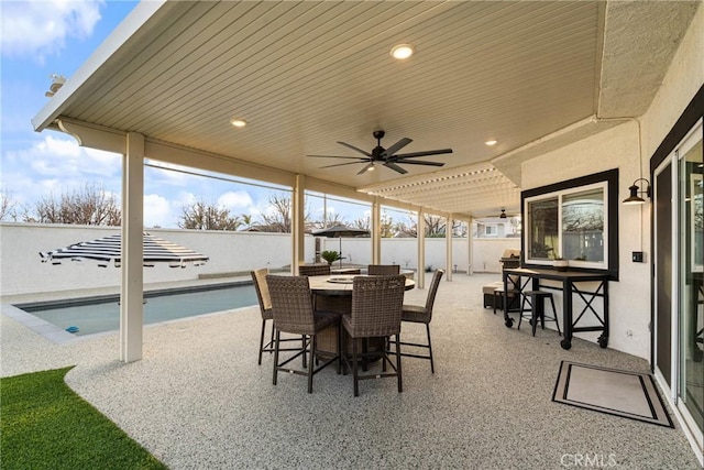 14201 Ross Ct, Rancho Cucamonga, CA 91739 - view of patio / terrace featuring ceiling fan and outdoor dining space