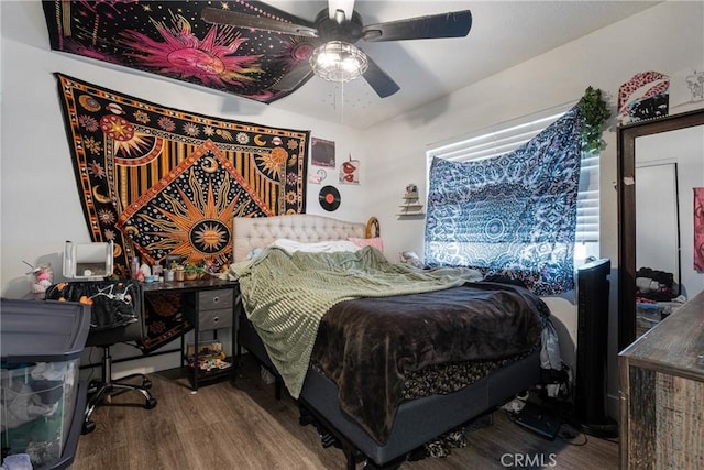 14201 Ross Ct, Rancho Cucamonga, CA 91739 - bedroom with wood finished floors and ceiling fan